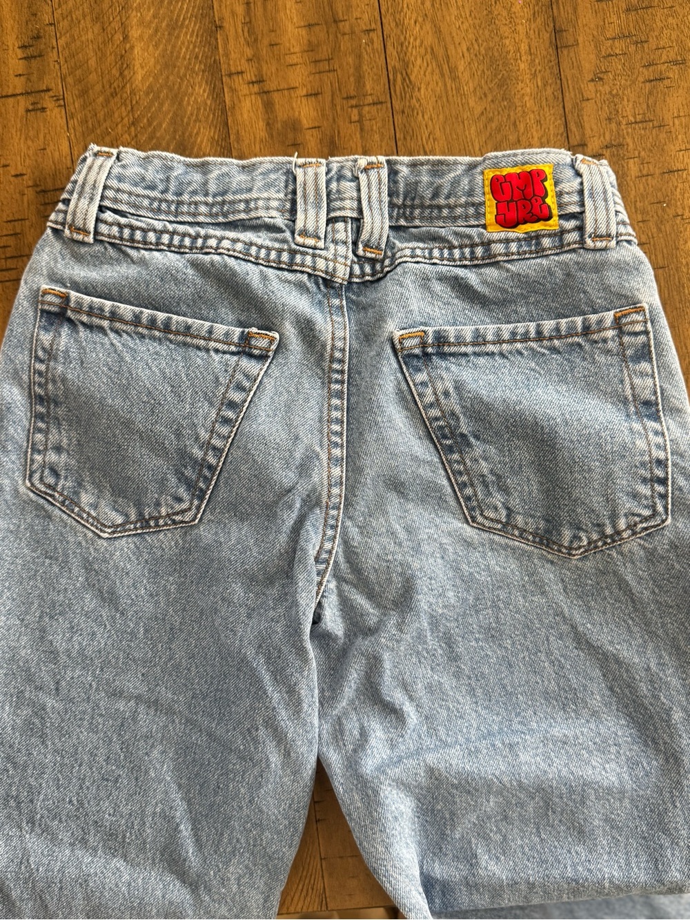 Empyre Light Blue Straight Leg Jeans with Red Logo Patch